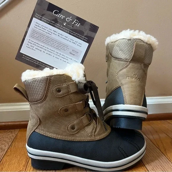 PAWZ Women Ginnie Duck Snow Boots sz 5 Hickory Brown Winter Shearling Leather - Picture 4 of 13